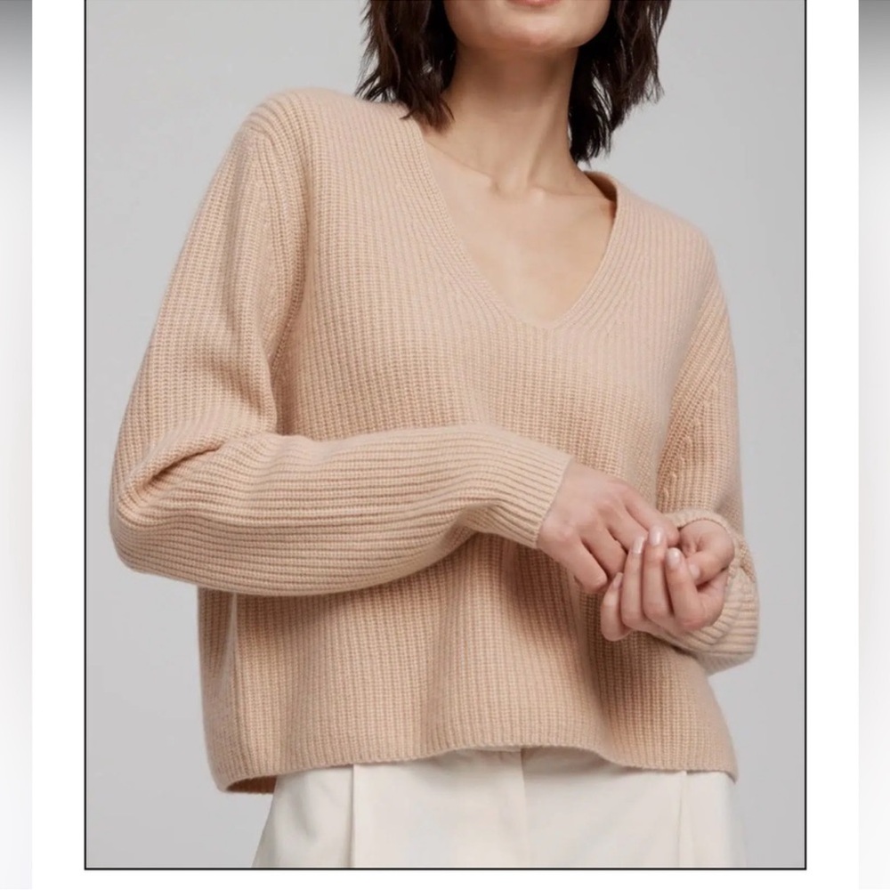 NakedCashmere Lucia Fisherman Cropped V-Neck Cashmere Sweater